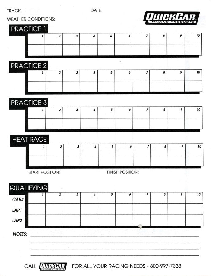 Quickcar Racing 51-235 Time Organizer Sheets 100 Lap (50PK) Quickcar Racing 51-235