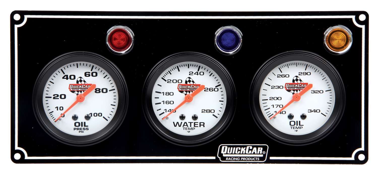 Quickcar Racing 61-6711 3 Gauge Panel  OP/WT/OT Black Quickcar Racing 61-6711