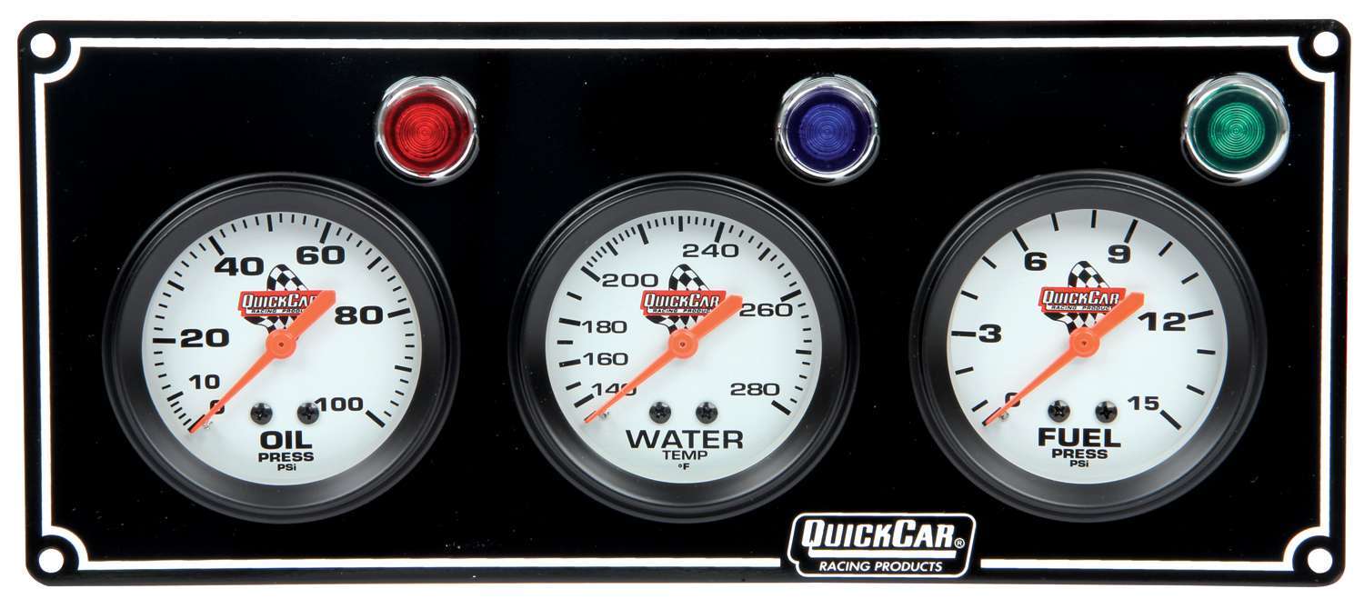 Quickcar Racing 61-6712 3 Gauge Panel  OP/WT/FP Black Quickcar Racing 61-6712