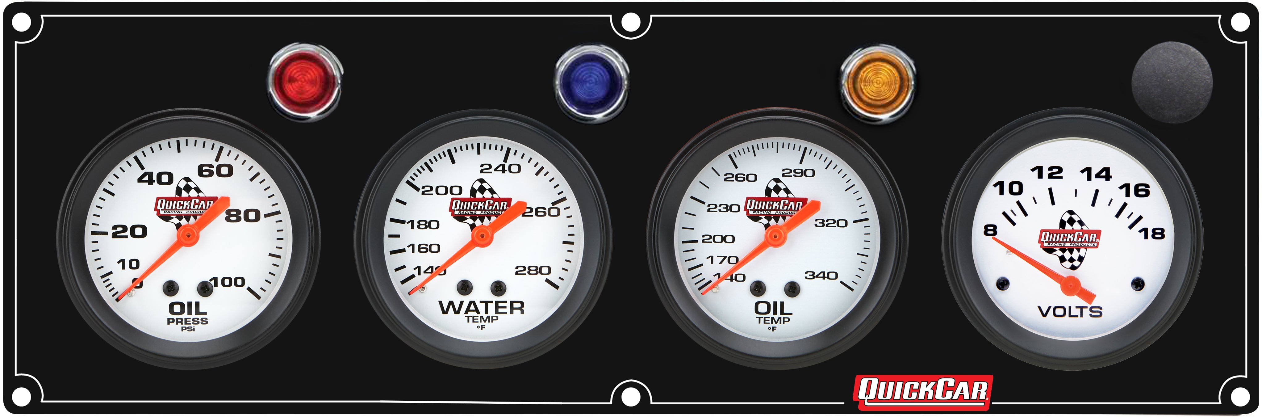 Quickcar Racing 61-6727 4 Gauge Panel OP/WT/OT/VT Black Quickcar Racing 61-6727