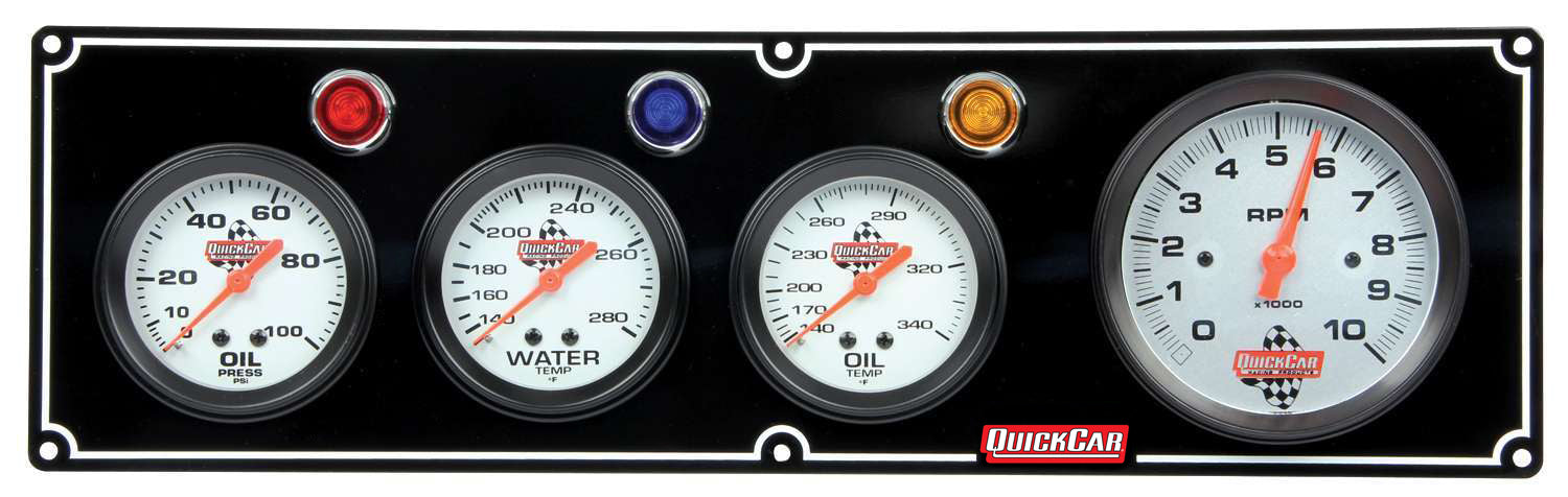 Quickcar Racing 61-67413 3-1 Gauge Panel OP/WT/OT w/3-3/8in Tach Black Quickcar Racing 61-67413