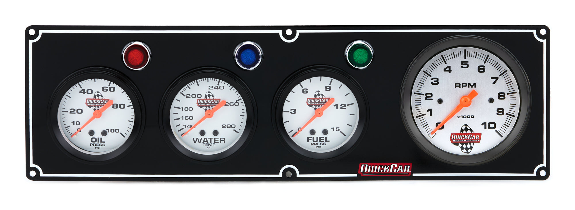 Quickcar Racing 61-67423 3-1 Gauge Panel OP/WT/FP w/3-3/8in Tach Black Quickcar Racing 61-67423