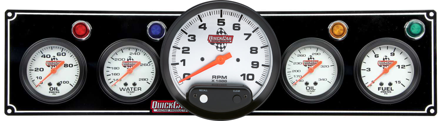Quickcar Racing 61-6751 3-1 Gauge Panel OP/WT/OP /FP w/5in Tach Black Quickcar Racing 61-6751