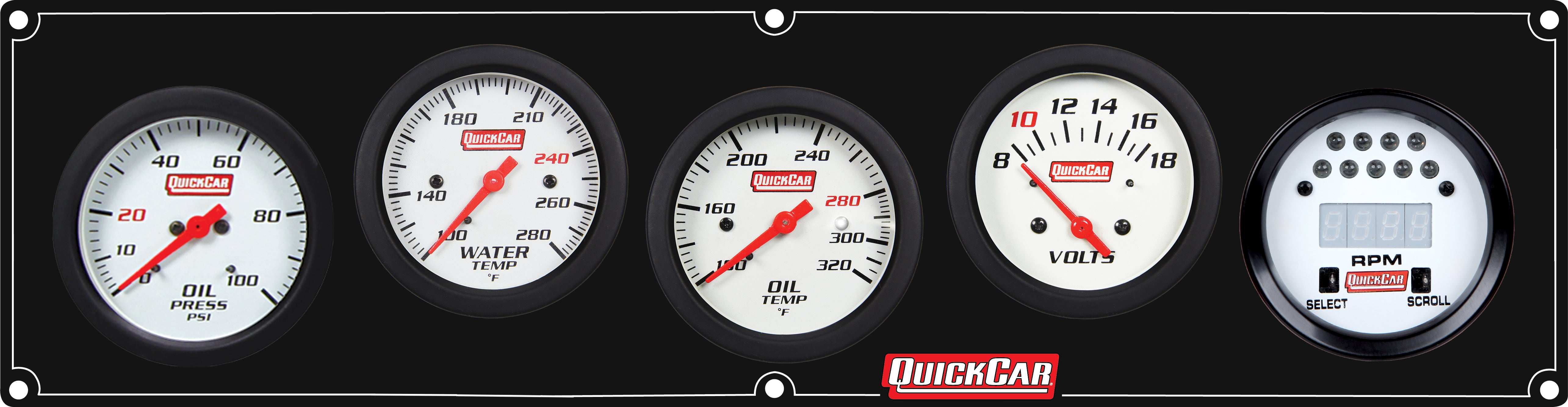 Quickcar Racing 61-7057 Extreme 4-1 Panel w/Tach OP/WT/OT/VT Black Quickcar Racing 61-7057