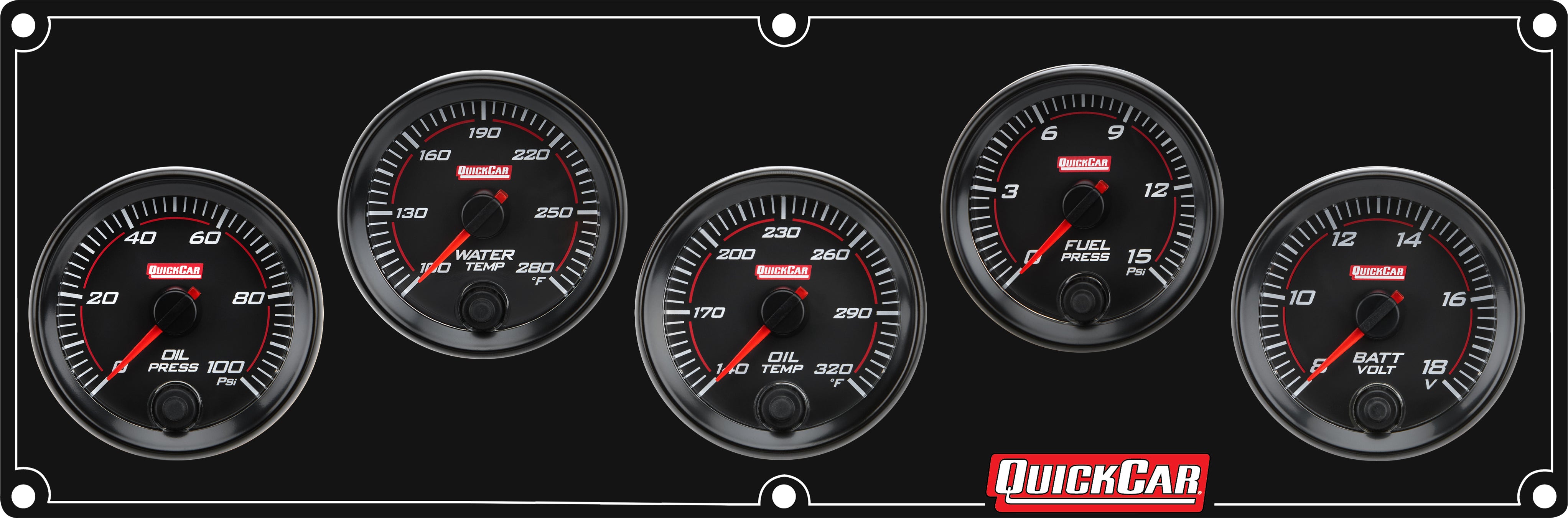 Quickcar Racing 69-5037 Redline 5 Gauge Panel OP/WT/OT/FP/VOLT Quickcar Racing 69-5037