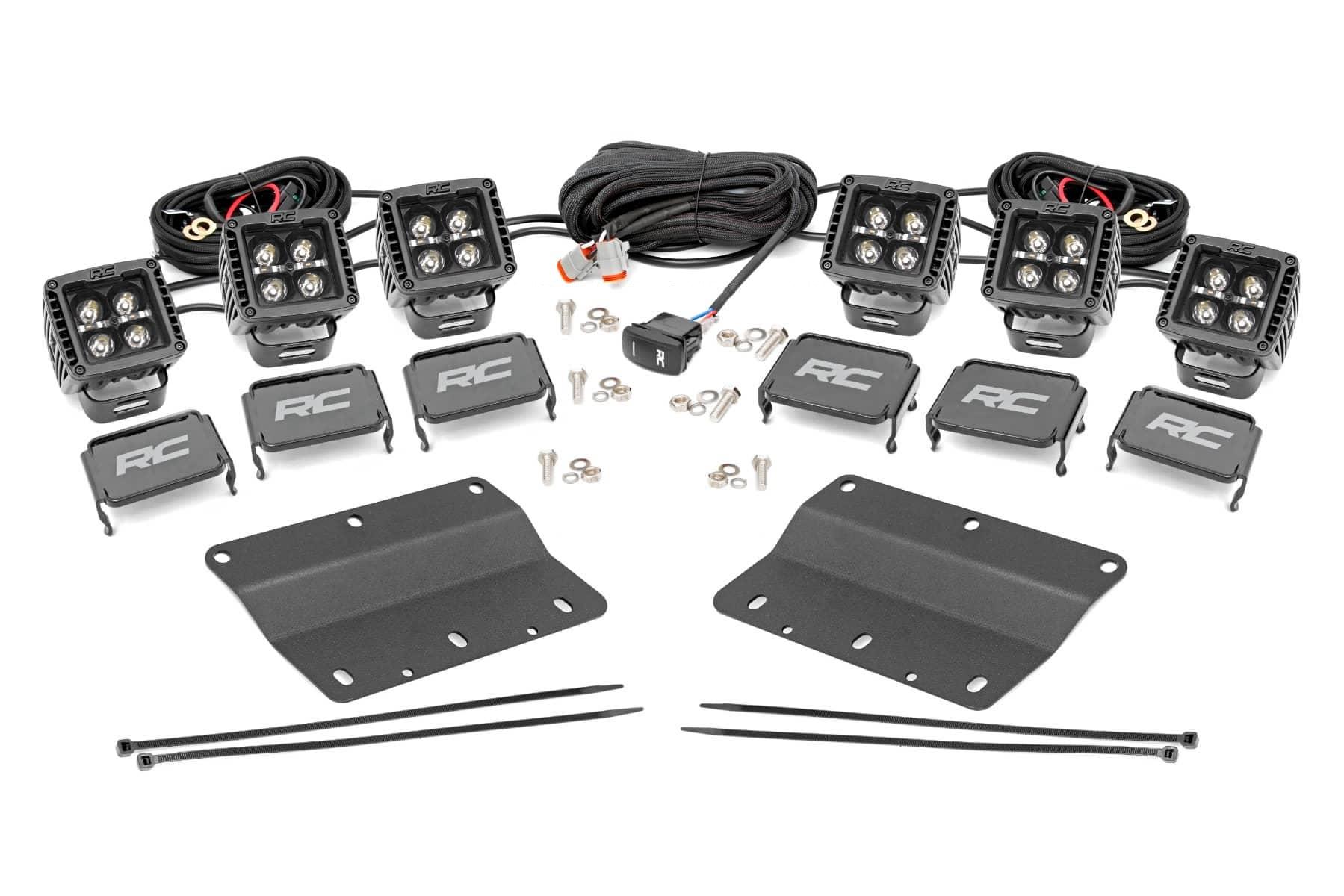 Rough Country 51088 LED Light Kit | Fog Mount | Triple 2" Black Pair | Amber DRL | Ford Bronco (21-24) Rough Country 51088