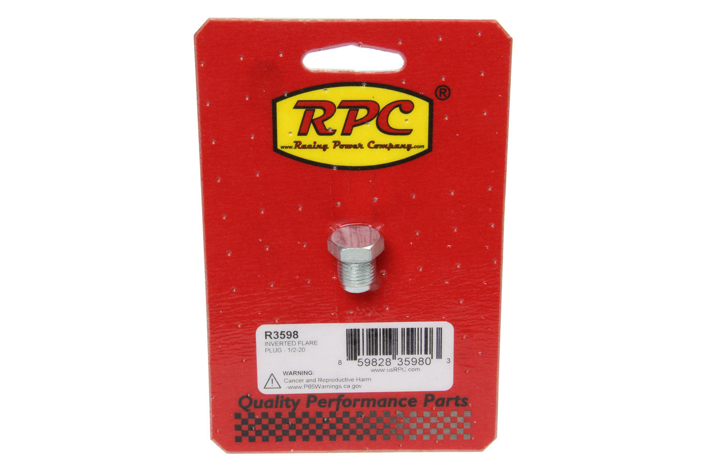 Racing Power Company R3598 Inverted Flare Plug - 1/ 2-20 Racing Power Company R3598