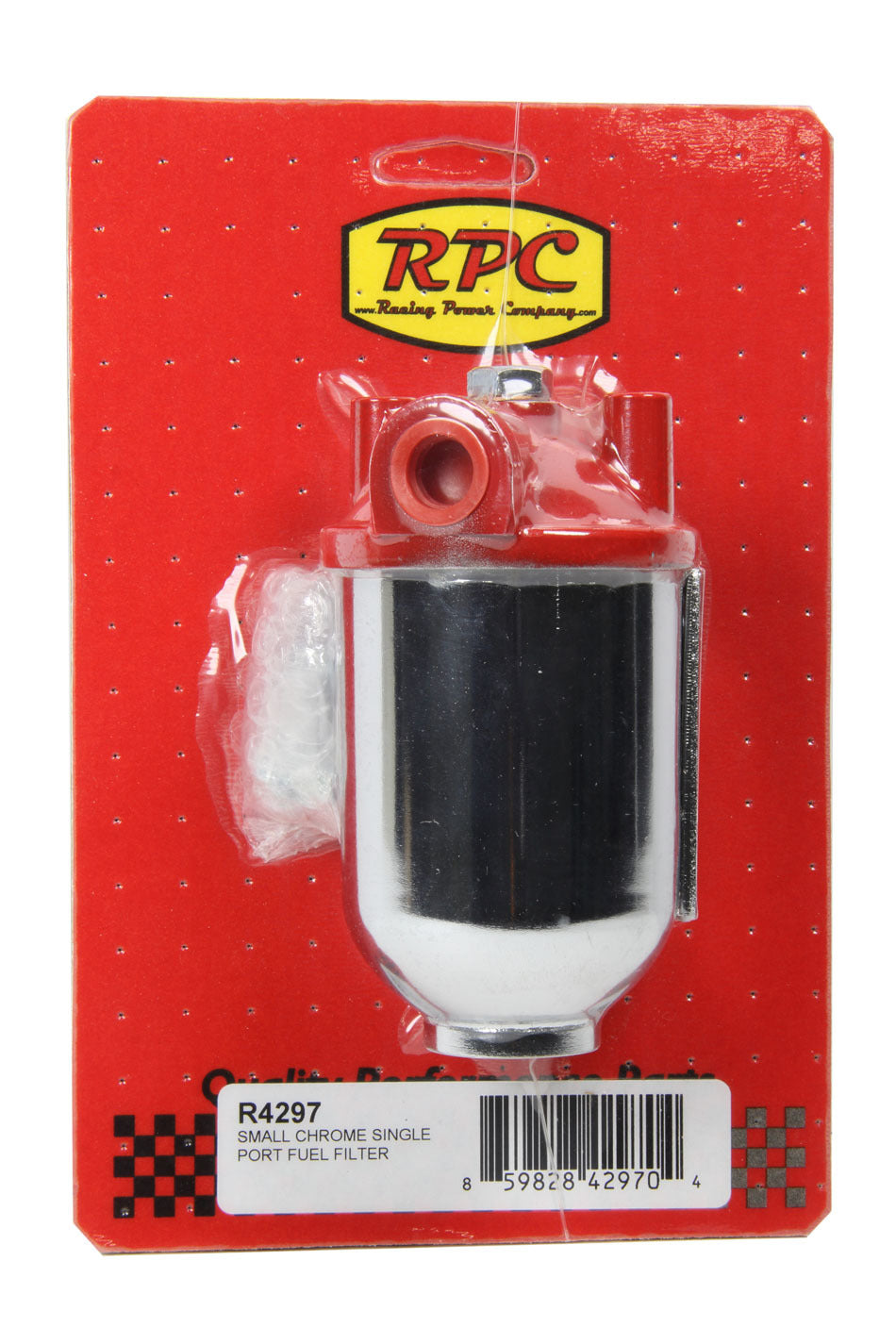 Racing Power Company R4297 Small Chrome Single Por t Fuel Filter Racing Power Company R4297