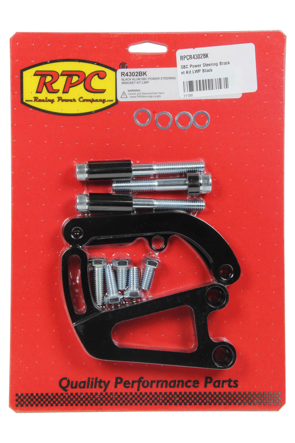 Racing Power Company R4302BK SBC Power Steering Brack et Kit LWP Black Racing Power Company R4302BK