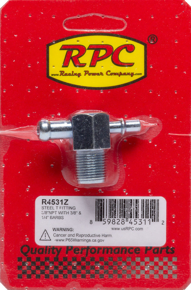 Racing Power Company R4531Z Steel T Fitting 3/8In NPT 3/8In & 1/4In Barbs Racing Power Company R4531Z