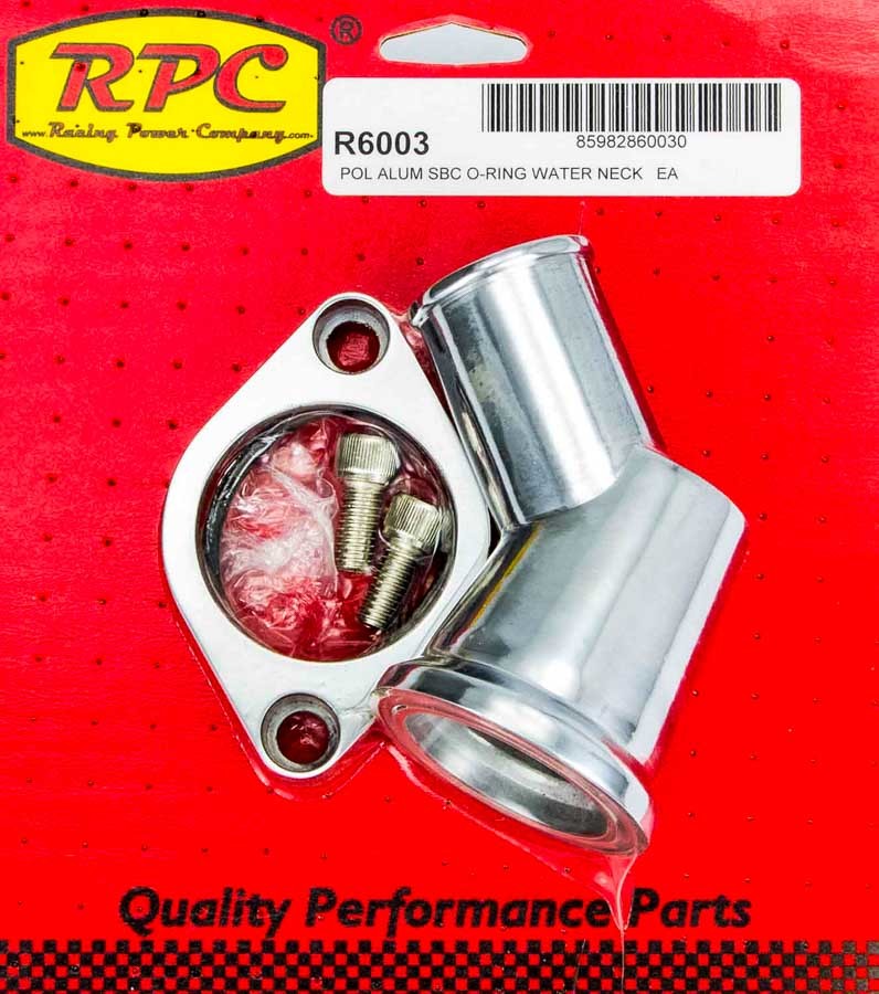 Racing Power Company R6003 66-75 Chevy V8 Alum 45 Deg Water Neck Polished Racing Power Company R6003
