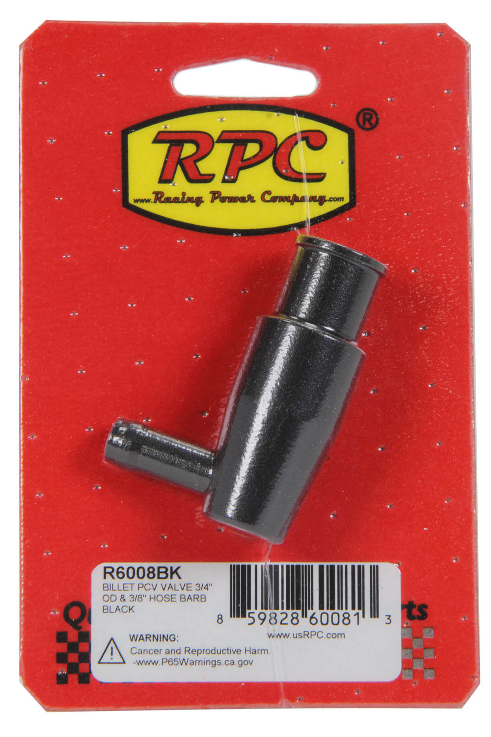 Racing Power Company R6008BK Billet PCV Valve 3/4in OD 3/8in Hose Barb Black Racing Power Company R6008BK