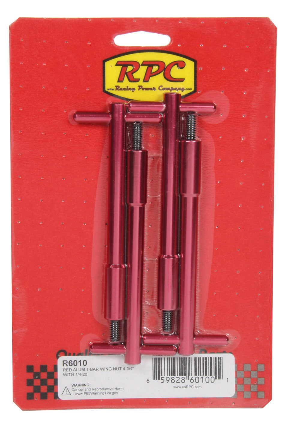 Racing Power Company R6010 Red Aluminum T-Bar Wing Nut 4-3/4In  With 1/4-20 Racing Power Company R6010