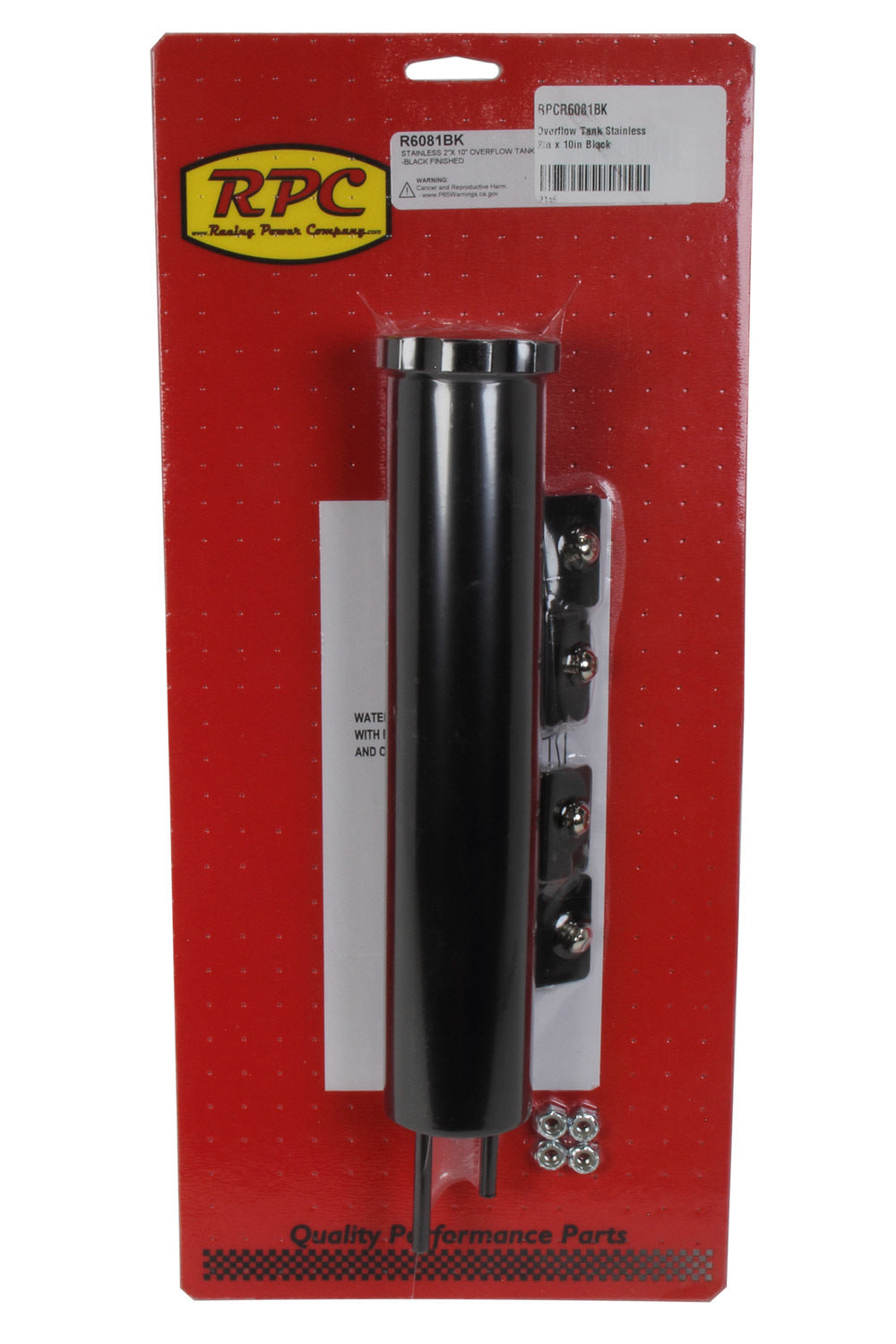 Racing Power Company R6081BK Overflow Tank Stainless 2in x 10in Black Racing Power Company R6081BK