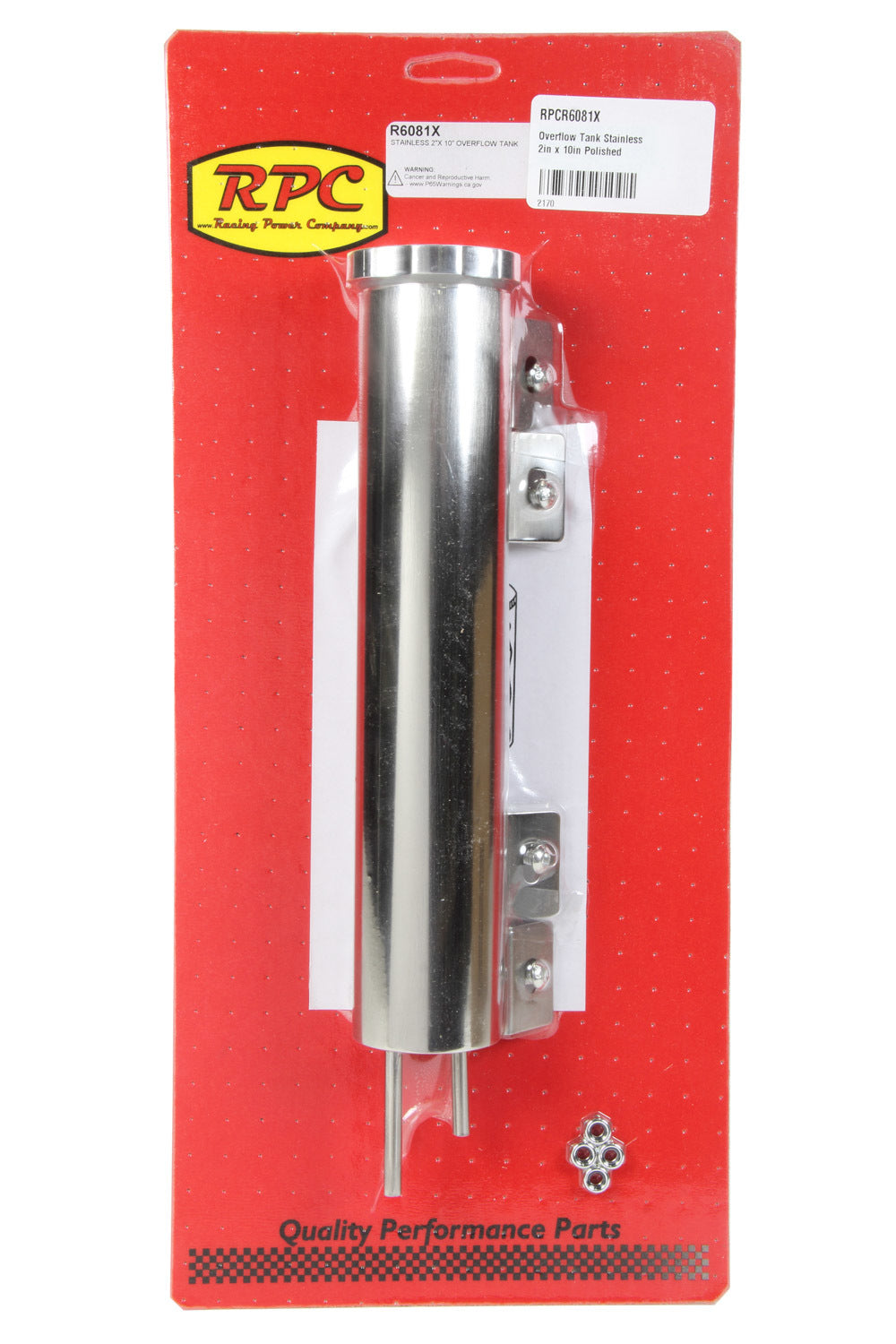 Racing Power Company R6081X Overflow Tank Stainless 2in x 10in Polished Racing Power Company R6081X