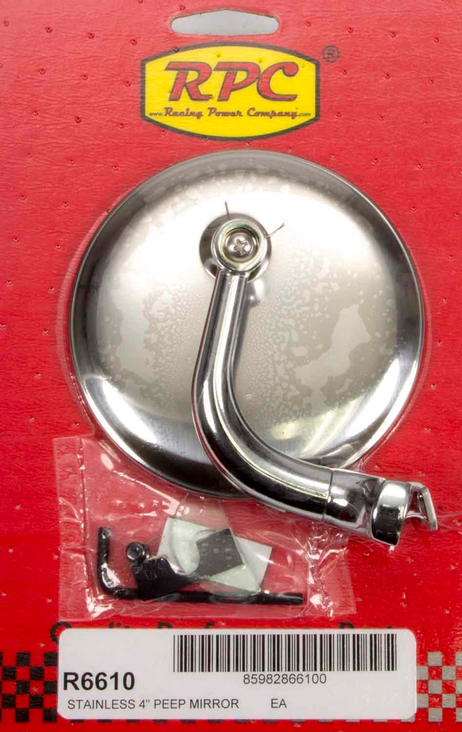Racing Power Company R6610 Stainless Peep Mirror w/Short Arm 4in Racing Power Company R6610