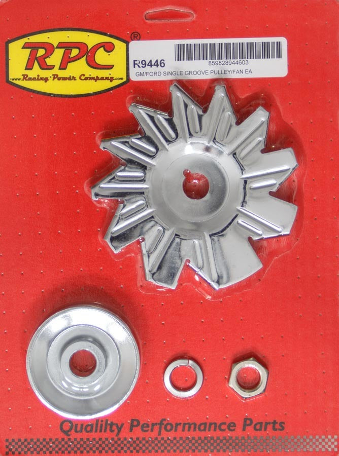 Racing Power Company R9446 SIngle Groove Alternator Pulley And Fan Chrome Racing Power Company R9446
