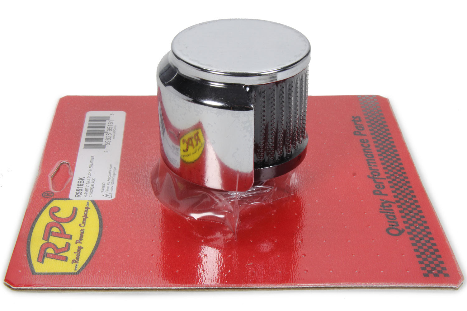 Racing Power Company R9516BK Push In Breather 3in Tall Chrome/Black Racing Power Company R9516BK