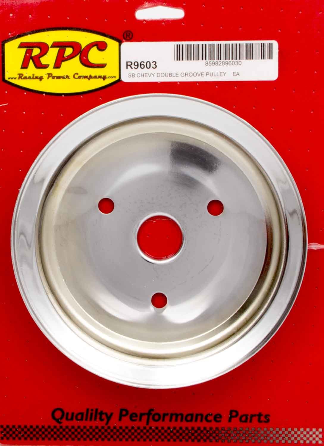 Racing Power Company R9603 SBC 2GROOVE CRANK PULLEY SHORT PUMP CHROME Racing Power Company R9603