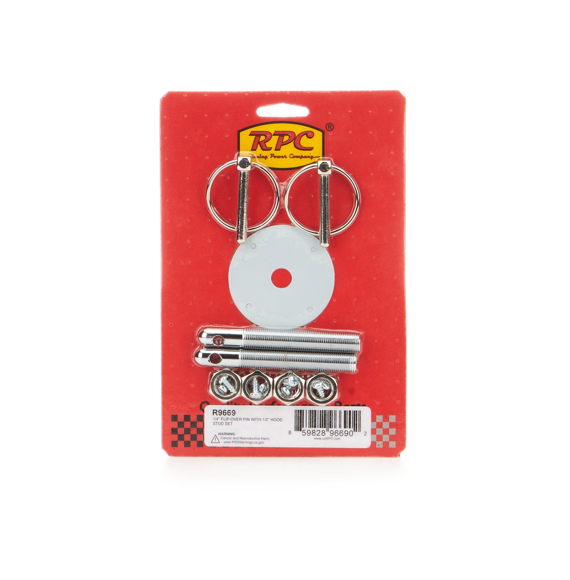 Racing Power Company R9669 1/4in Flip-Over Pin With 1/2in Hood Stud Set Racing Power Company R9669