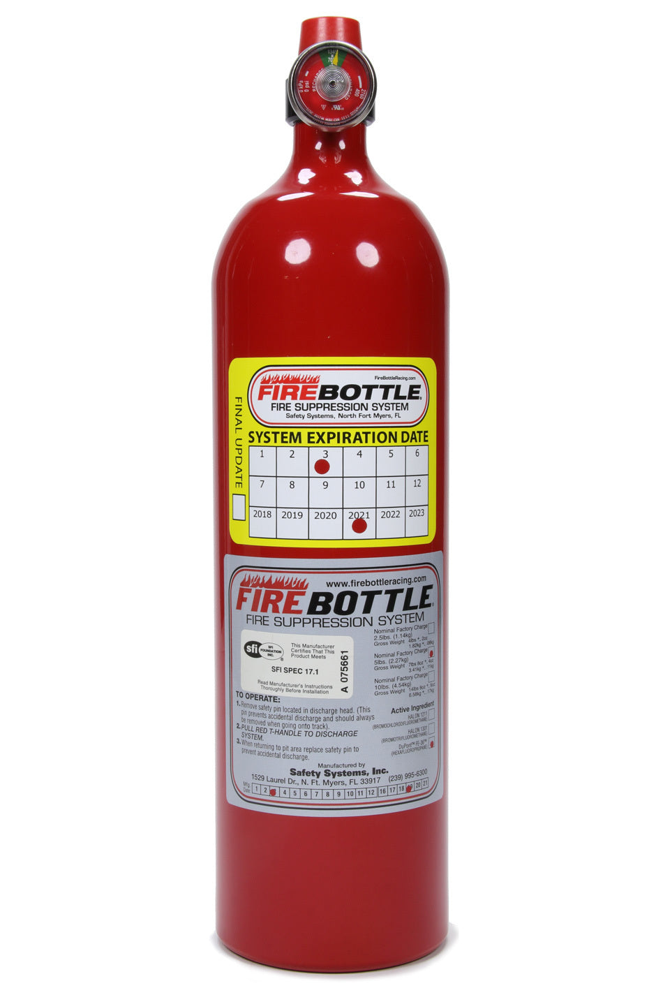 Fire Bottle PRC-500S-N Fire Suppression Bottle Only 5lb NOVEC 1230 Fire Bottle PRC-500S-N