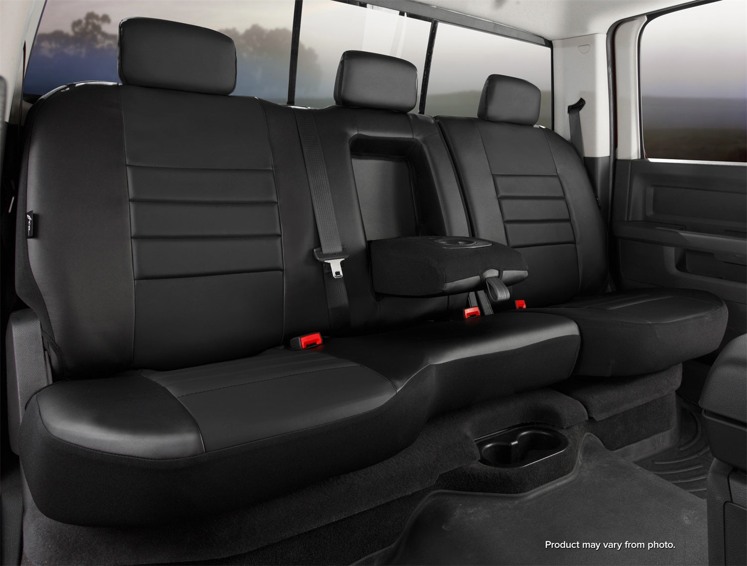 FIA SL62-90 BLK/BLK LeatherLite™ Custom Seat Cover; Split Seat 40/60; Solid Black; FIA SL62-90 BLK/BLK