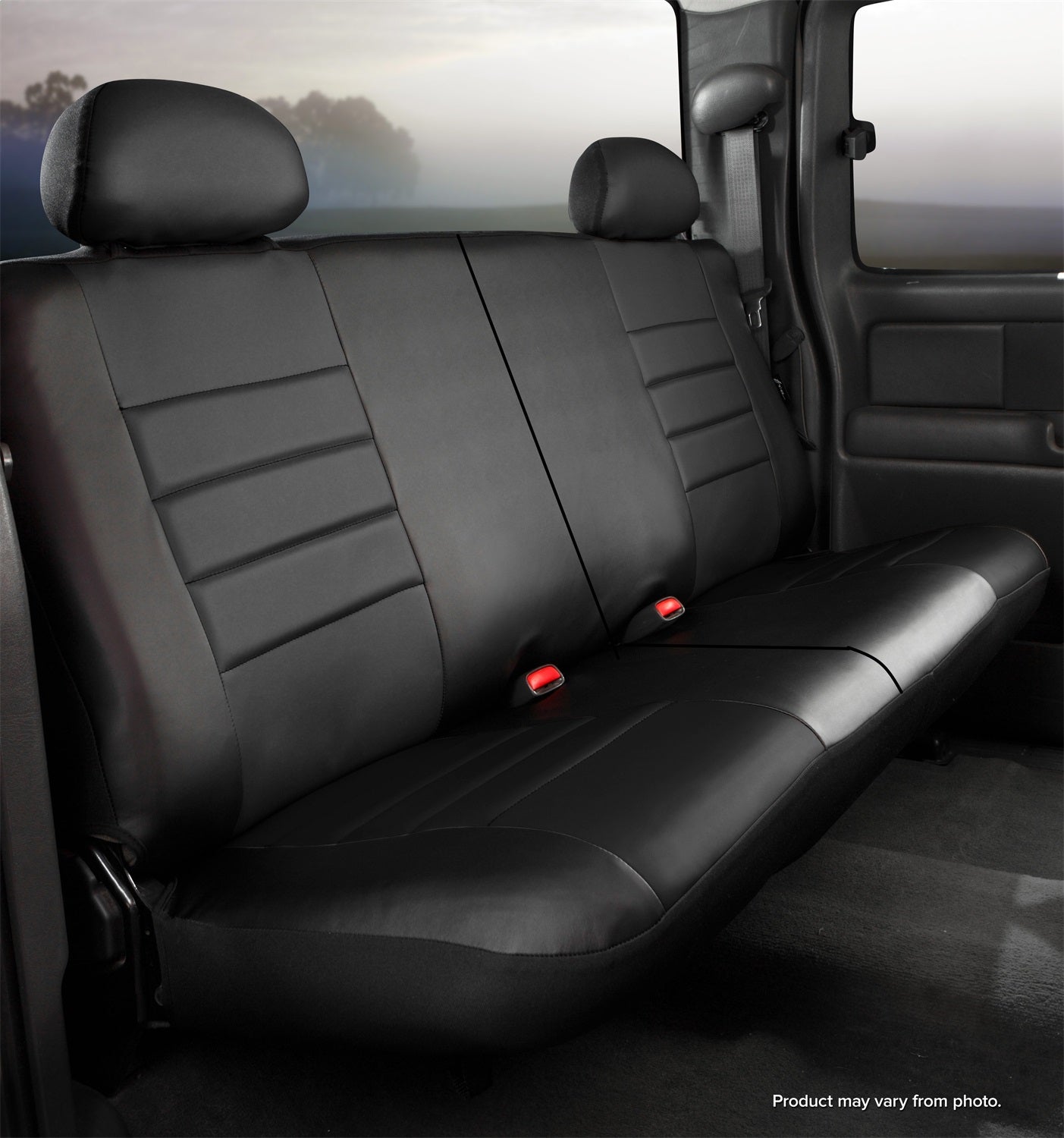 FIA SL65-13 BLK/BLK LeatherLite™ Custom Seat Cover; Rear; Split Seat 50/50; Black; FIA SL65-13 BLK/BLK