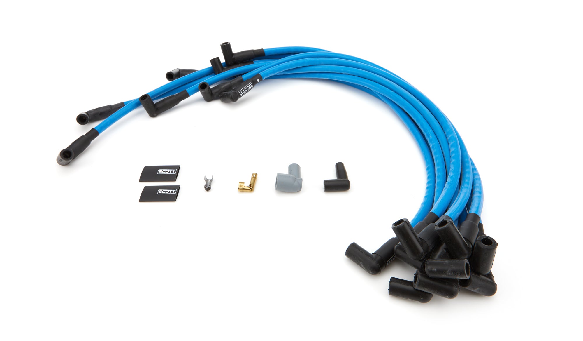 scott performance wire CH-402-4 SBC Spark Plug Wire Set 90-Degree - Blue scott performance wire CH-402-4
