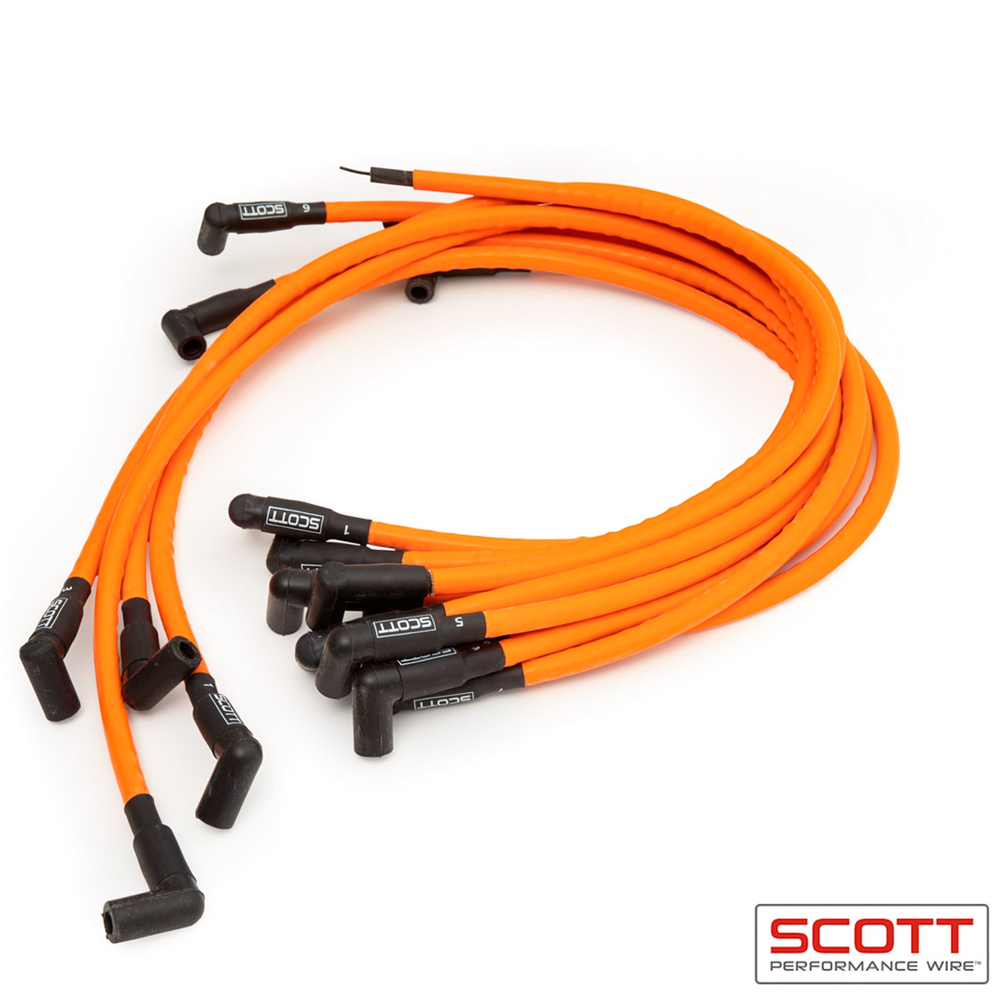 scott performance wire CH-402-5 SBC Spark Plug Wire Set 90-Degree - Orange scott performance wire CH-402-5