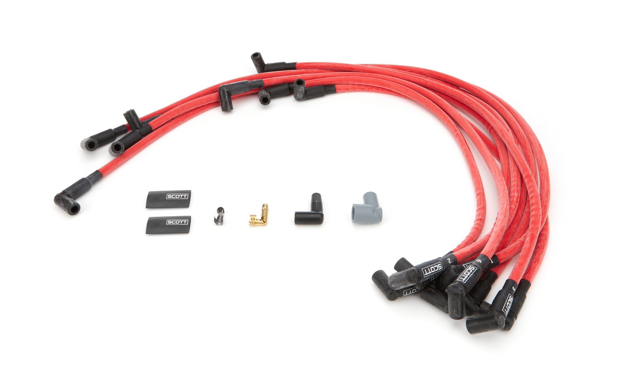 scott performance wire CH-407-2 SBC Spark Plug Wire Set 90-Degree - Red scott performance wire CH-407-2