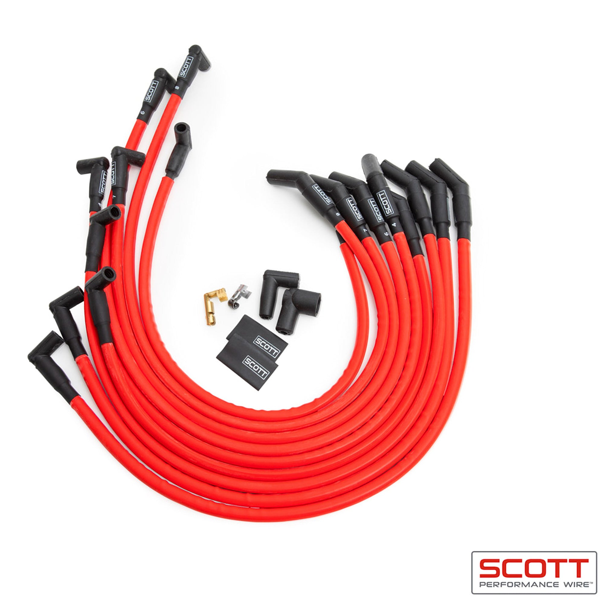 scott performance wire CH-415-2 BBC Spark Plug Wire Set 90-Degree - Red scott performance wire CH-415-2