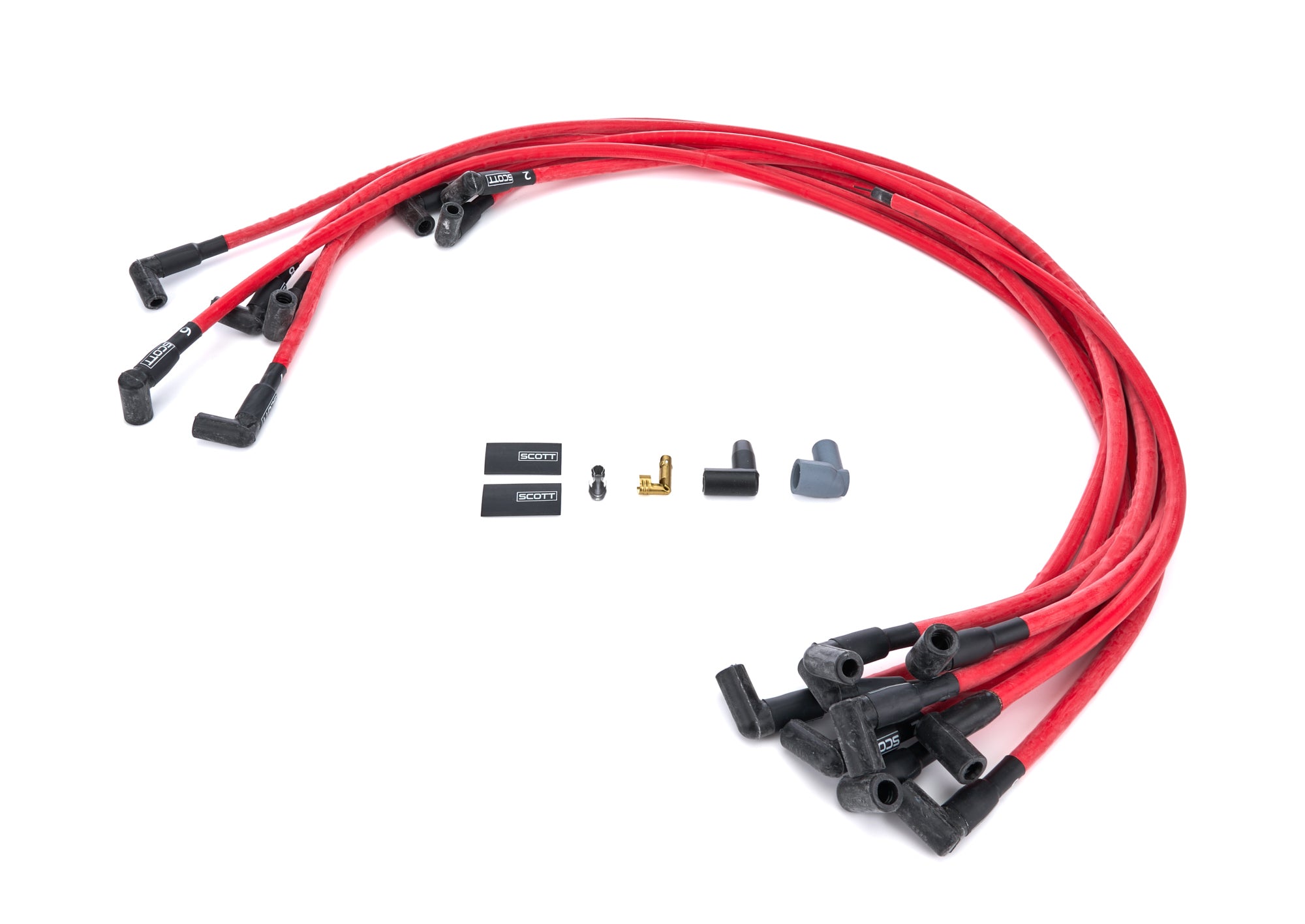 scott performance wire CH-435-2 SBC Spark Plug Wire Set 90-Degree - Red scott performance wire CH-435-2