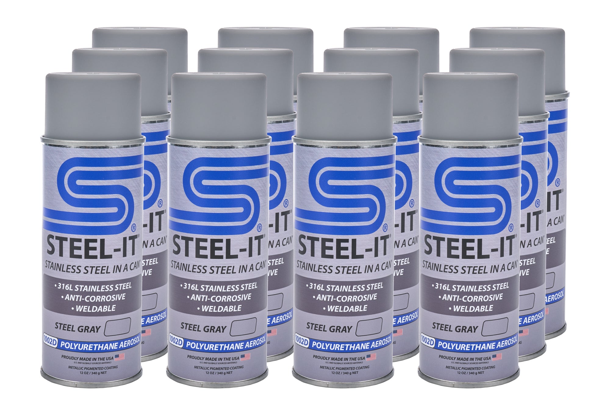 STEEL-IT CASE1002D Steel Gray Polyurethane Case 12 x 12oz Spray Can STEEL-IT CASE1002D