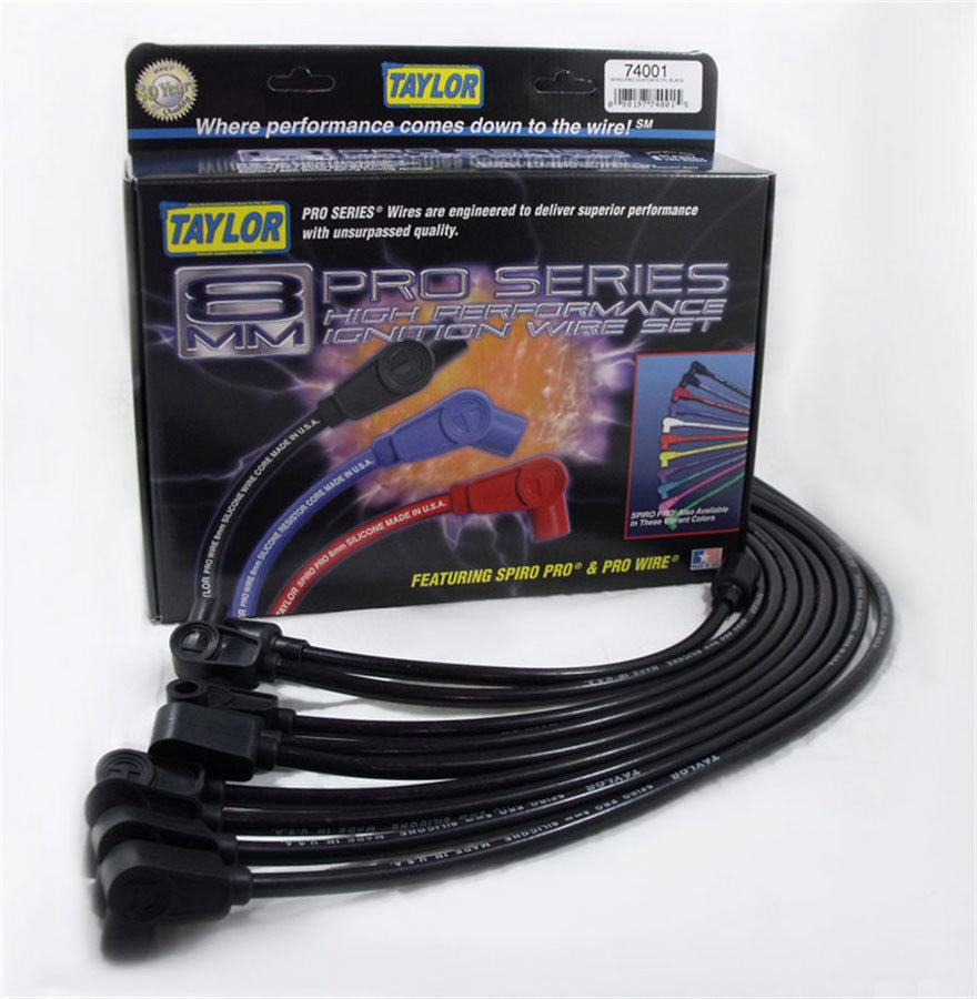 Taylor Cable 74001 Spiro Pro Custom 8 Cyl Plug Wire Set Black Taylor Cable 74001