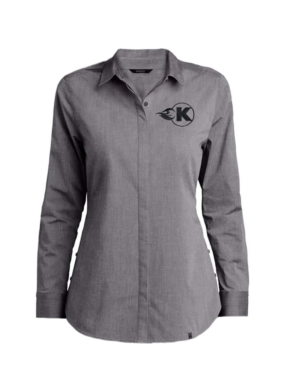 Kooks Custom Headers TS-100655-01 Women s Grey Button Down with Black K-Flame-M Kooks Custom Headers TS-100655-01