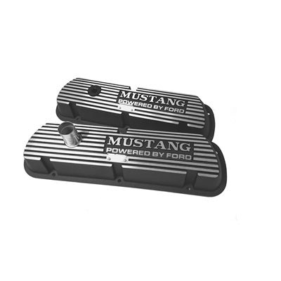 Scott Drake C5ZZ-6A582-A-B 1964-73 Mustang, Valve Covers Mustang Powered By Ford Block Logo  Black Scott Drake C5ZZ-6A582-A-B