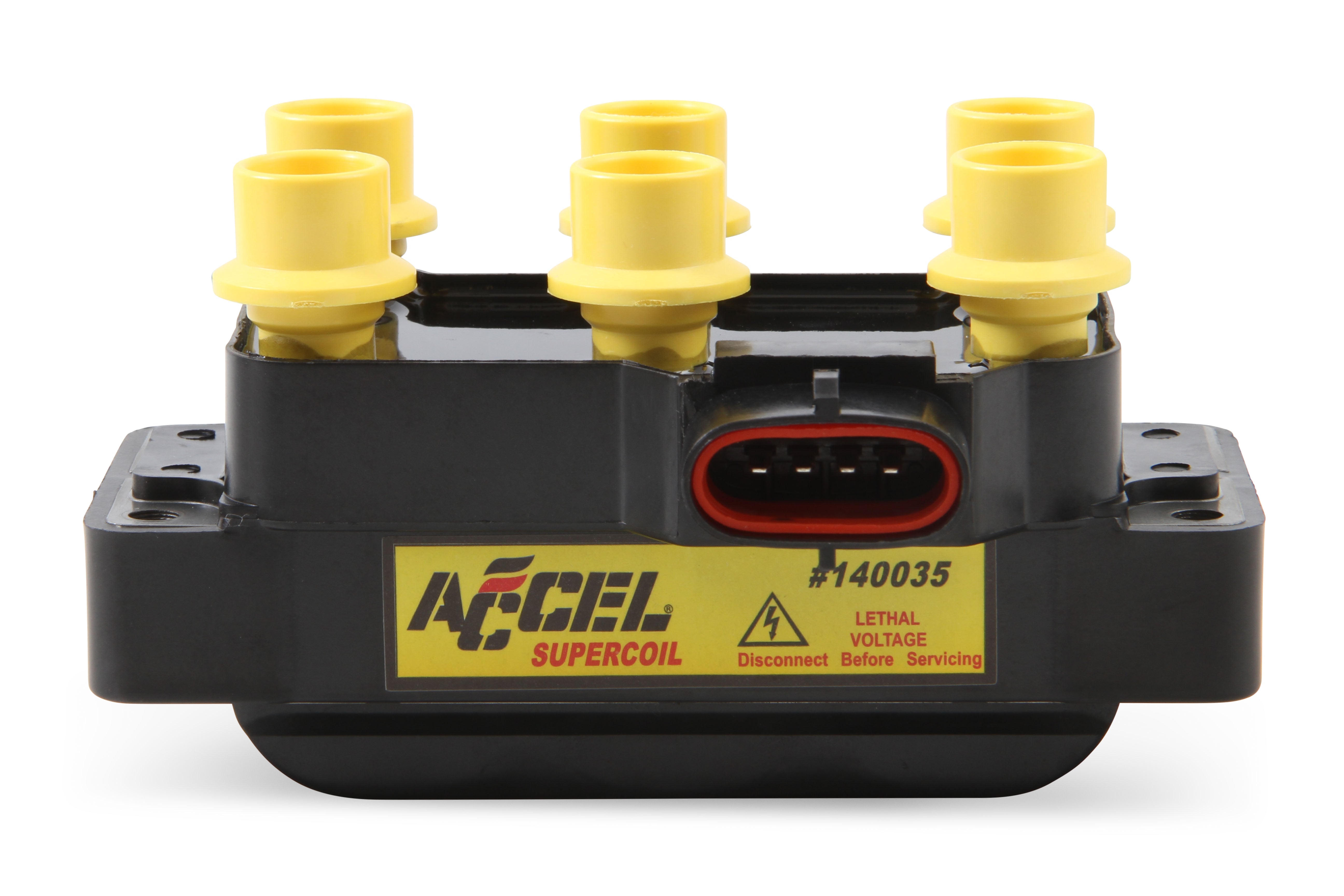 ACCEL 140035 SuperCoil Ignition Coil; 6 Tower EDIS w/Horizontal Plug; Yellow; ACCEL 140035