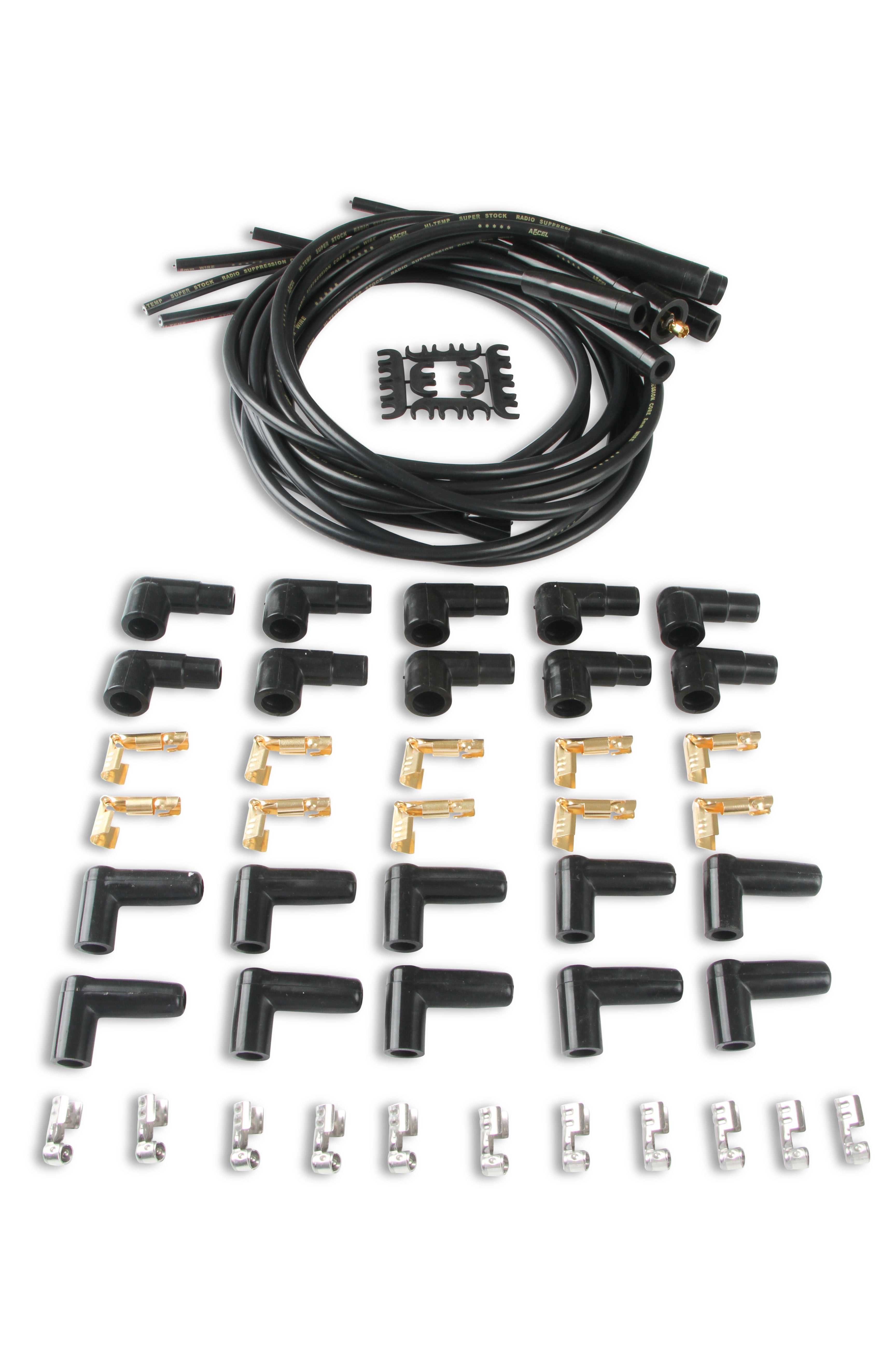 ACCEL 4040K Universal Fit Spark Plug Wire Set; Black; 8mm; Graphite Core; Straight Boots; ACCEL 4040K
