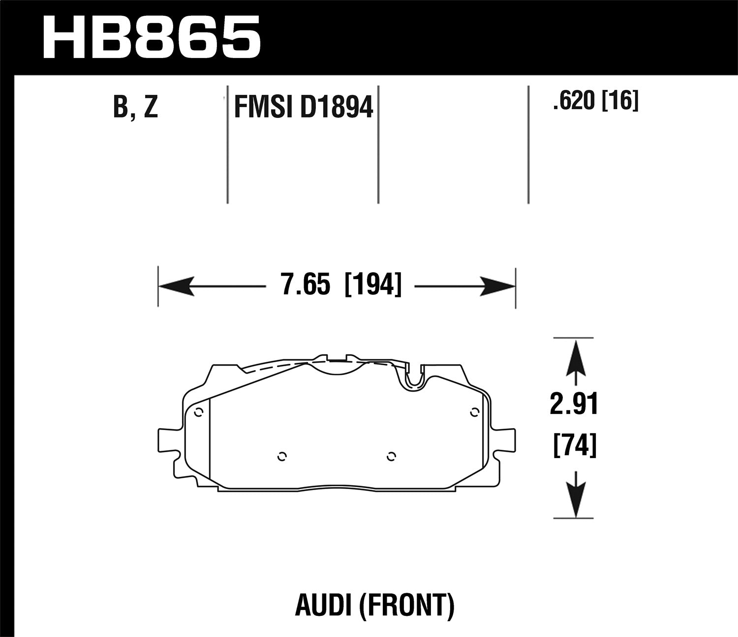 Hawk Performance HB865Z.620 Performance Ceramic Disc Brake Pad; 0.620 Thickness; Hawk Performance HB865Z.620