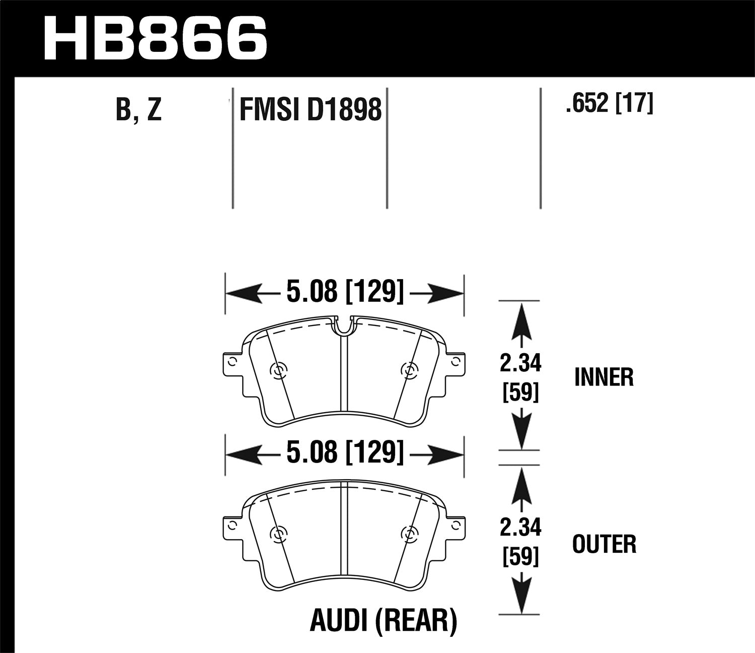 Hawk Performance HB866B.652 HPS Disc Brake Pad; 0.652 Thickness; 5.0 Pad; Hawk Performance HB866B.652