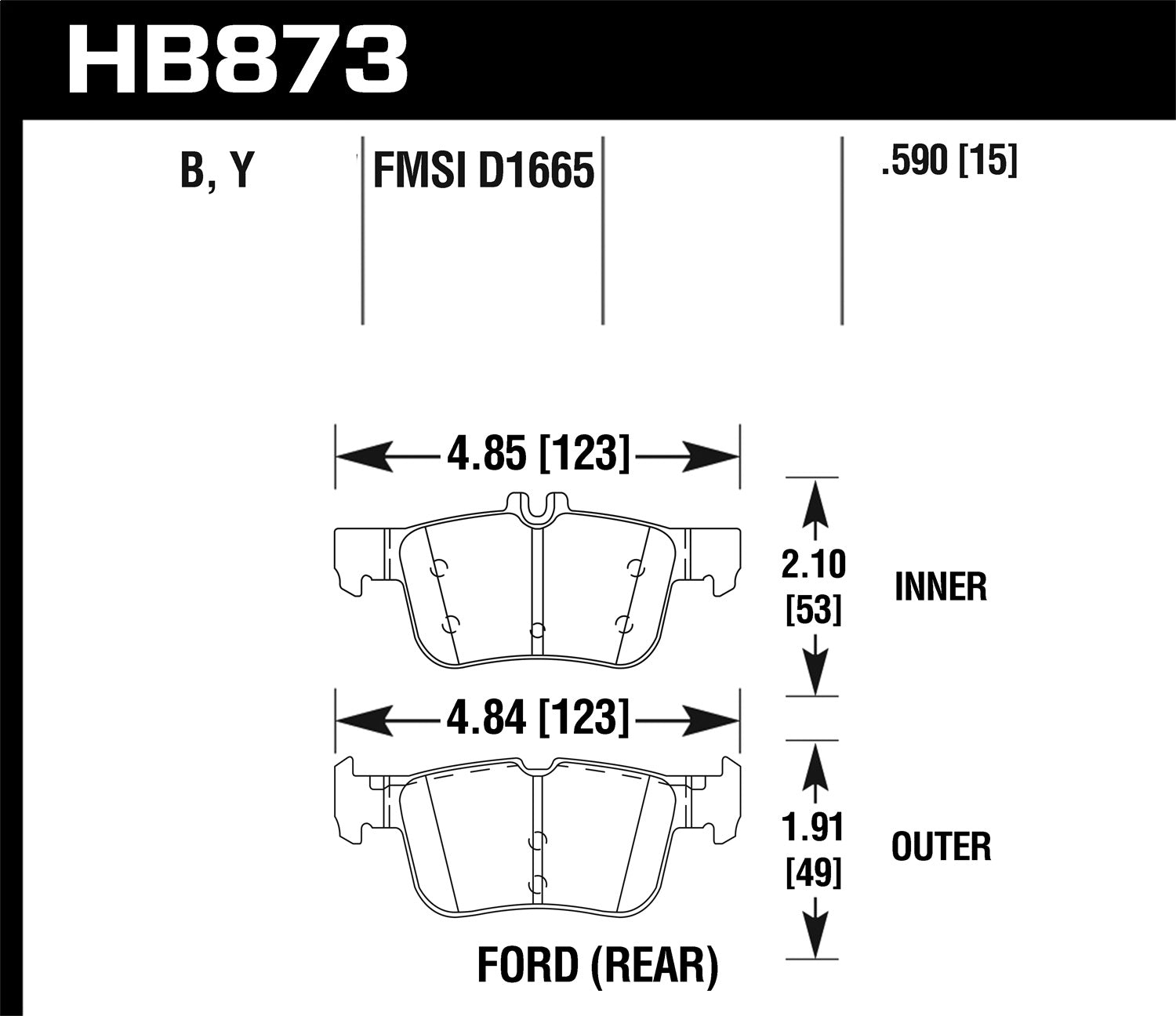 Hawk Performance HB873B.590 HPS 5.0 Disc Brake Pad; 0.590 Thickness; Hawk Performance HB873B.590