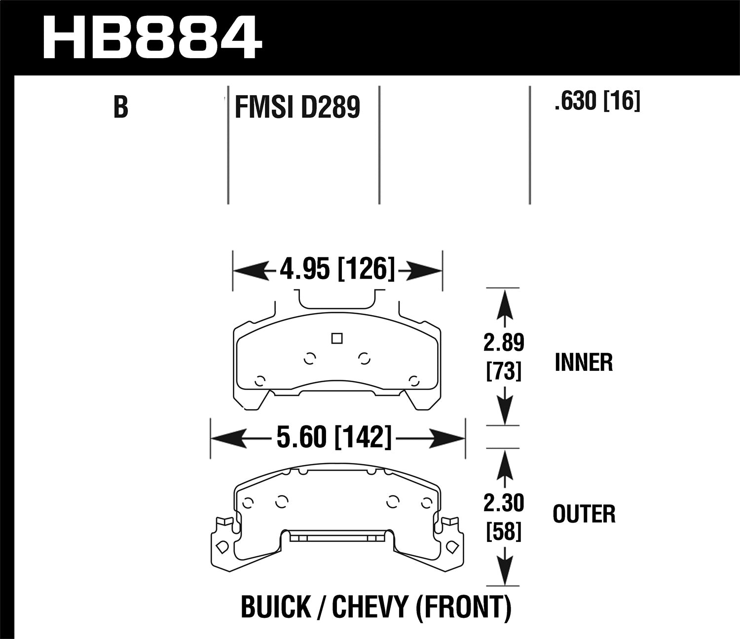Hawk Performance HB884B.630 HPS 5.0 Disc Brake Pad; 0.630 Thickness; Hawk Performance HB884B.630