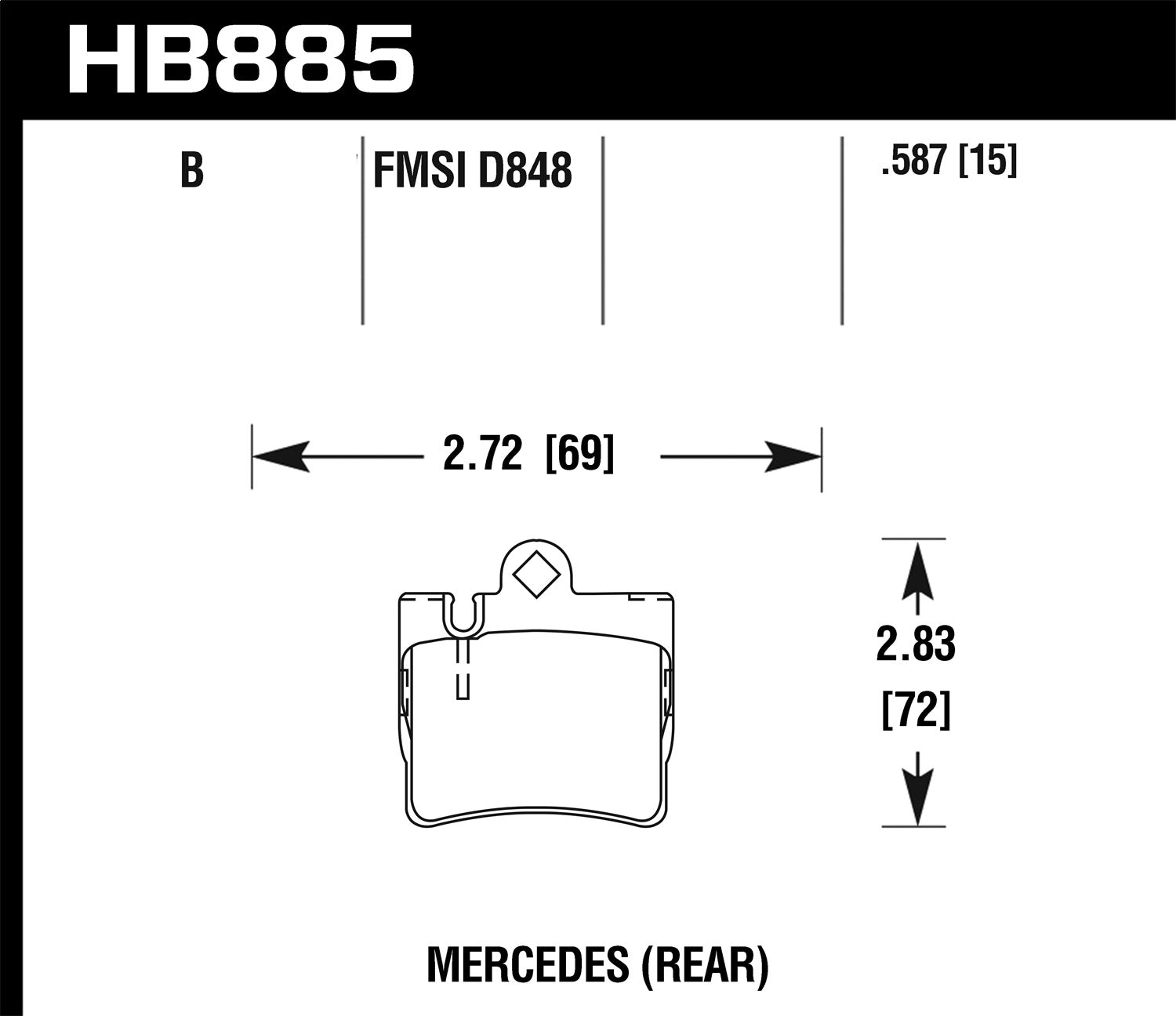 Hawk Performance HB885B.587 HPS 5.0 Disc Brake Pad; 0.587 Thickness; Hawk Performance HB885B.587