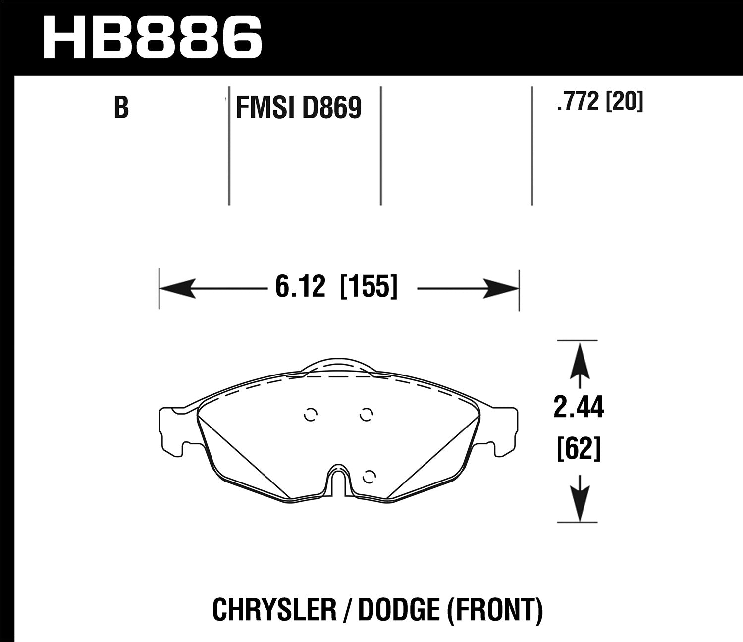 Hawk Performance HB886B.772 HPS 5.0 Disc Brake Pad; 0.772 Thickness; Hawk Performance HB886B.772
