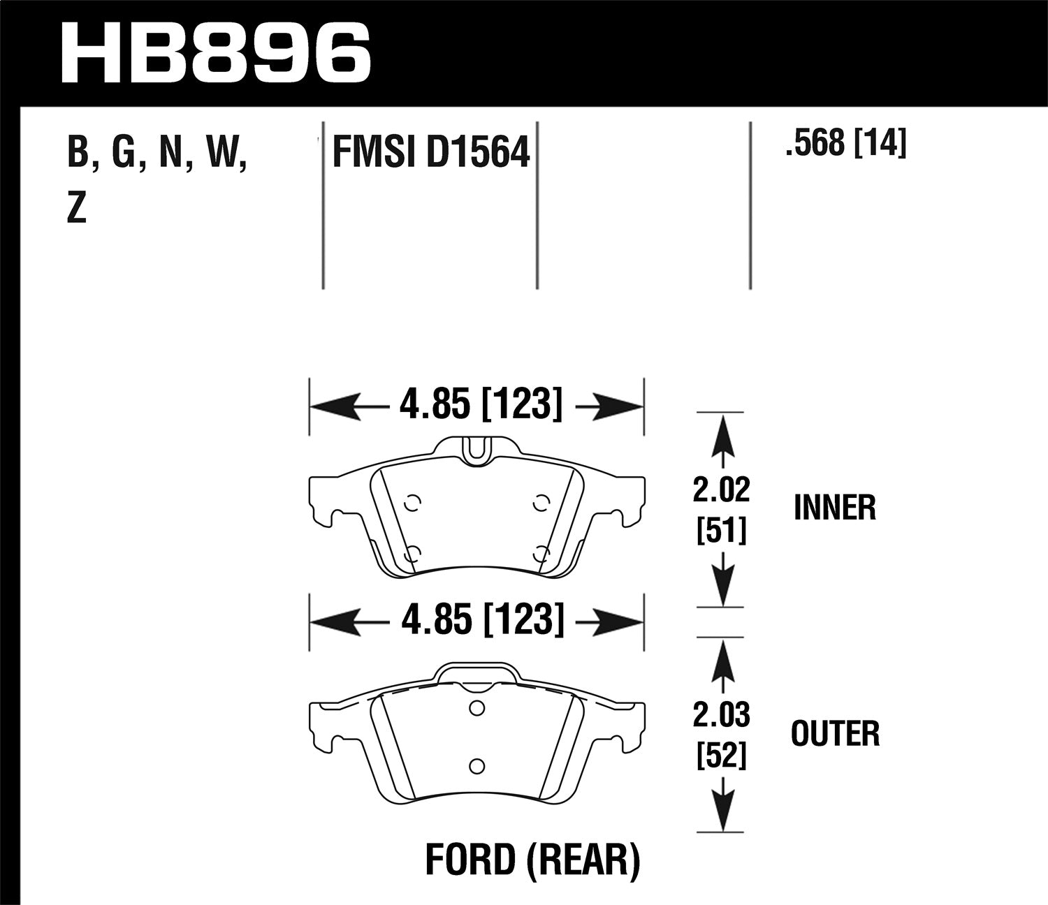 Hawk Performance HB896B.568 HPS 5.0 Disc Brake Pad; 0.568 Thickness; Hawk Performance HB896B.568