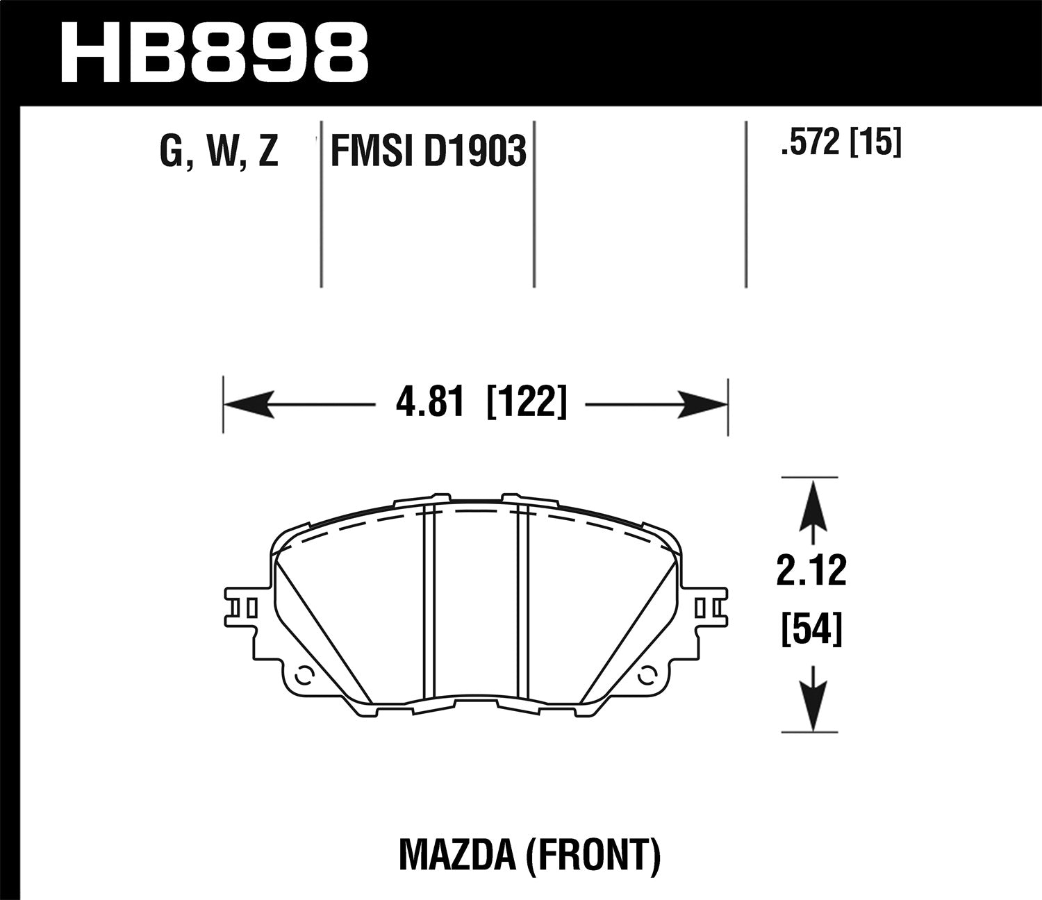 Hawk Performance HB898B.572 HPS 5.0 Disc Brake Pad; 0.572 Thickness; Hawk Performance HB898B.572