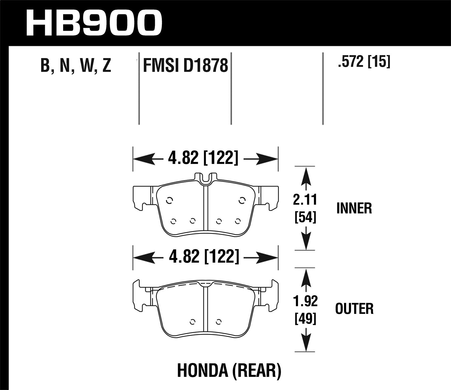 Hawk Performance HB900B.572 HPS 5.0 Disc Brake Pad; 0.572 Thickness; Hawk Performance HB900B.572