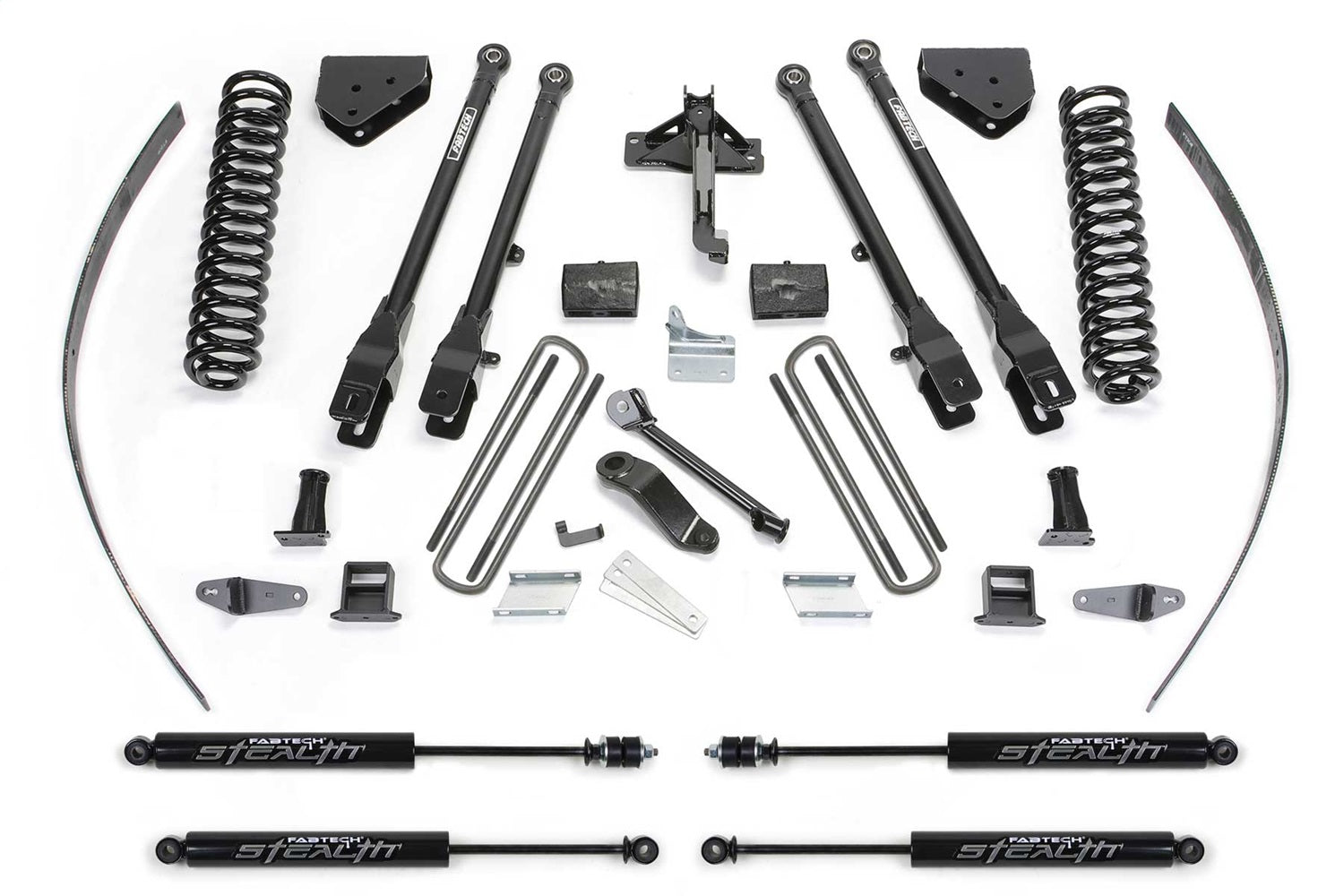 Fabtech K2125M 4 Link Lift System; w/Stealth Monotube Shocks; 8 in. Lift; w/o Factory Overload; Fabtech K2125M